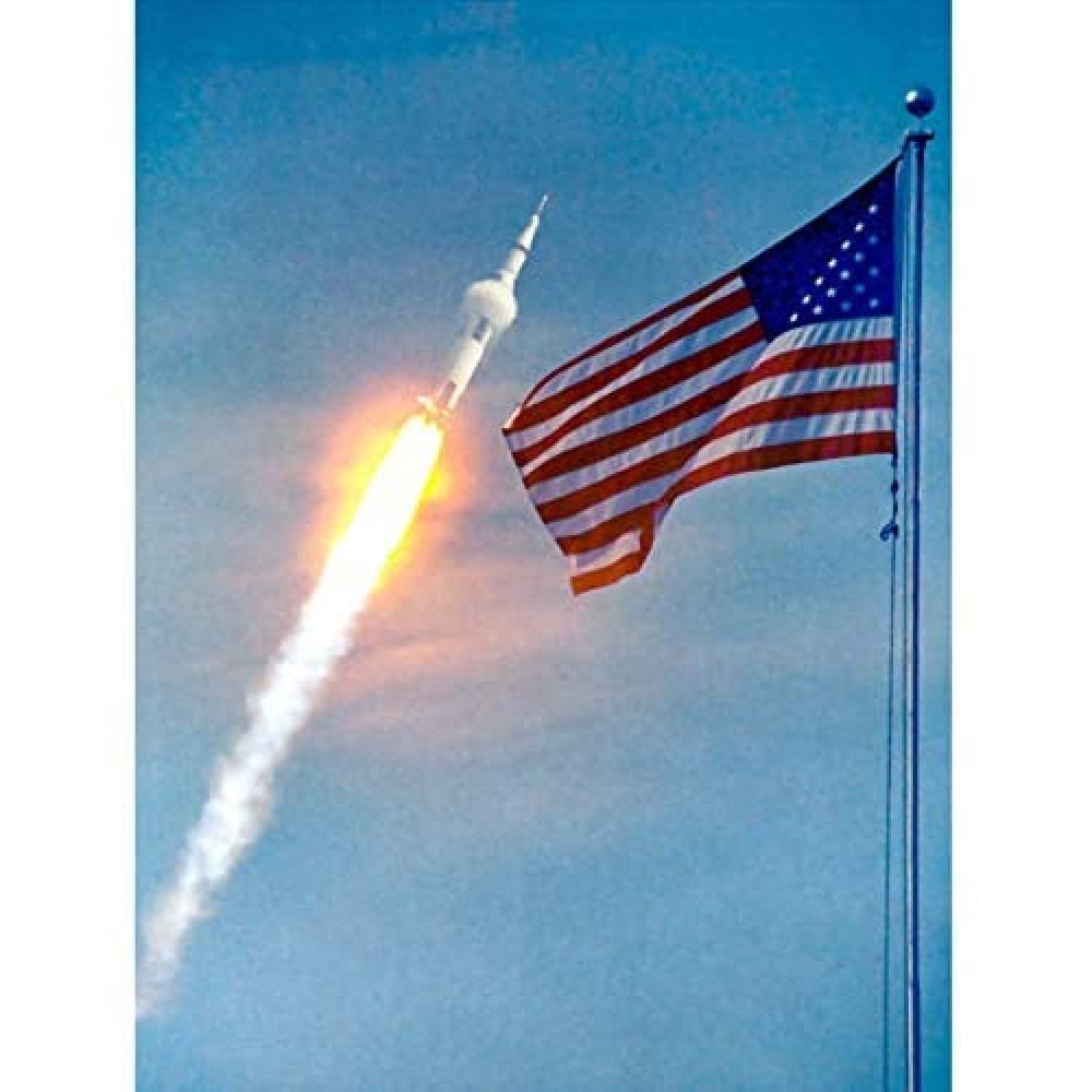 Artery8 Apollo 11 Spaceship NASA American Flag Art Print Canvas Premium Wall Decor Poster Mural