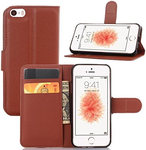 iPhone 5s Case,Aprilday Flip PU Leather 2-in-1 Protective Wallet Cases Slim Folio Book Cover with Credit Card Slots, Cash Clip, Stand Holder, Magnetic Closure for Cover Apple iPhone 5/5S/SE (Brown)