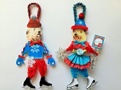 Wheaten Terrier ICE SKATER Christmas ornaments holiday dog ornaments vintage style chenille ORNAMENTS set of 2
