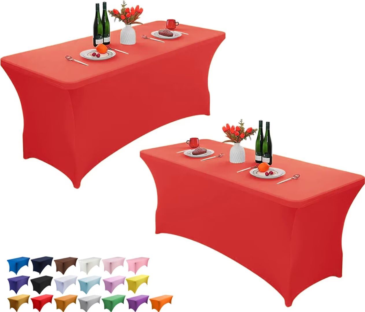 Wolfway 2 Pack 6FT Stretch Spandex Table Cover Washable and Wrinkle Resistant Kitchen Spandex Tablecloth Fitted Rectangular Table for Party,Banquet,Weddings,Cocktail and Festival