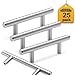Stainless Steel Kitchen Cabinet Handles 25 Pack - Solid Bathroom Vanity Handles 3 Inch Drawer Pulls Hardware for Dresser Desk & Furniture - Euro Style Replacement Brushed Nickel Drawer Pulls