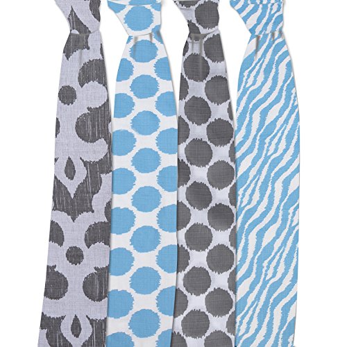 Ikat Blue/Grey Swaddling Muslin Blankets set of 4