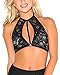 iHeartRaves Fancy Floral Strappy Lace Bralette Bra Top (Black)