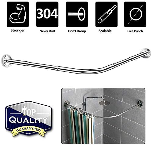 NiUB5 Corner Shower Curtain Rod - Curved Shower Rod,L Shaped,NeverRust,Adjustable 21.65"-37.4"x 21.65"-37.4"