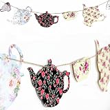 SUNBEAUTY Paper Teapots Tea Cup Banner DIY Hanging Garlands Mother's Day Tea Party Birthday Baby Shower Garden Decoration