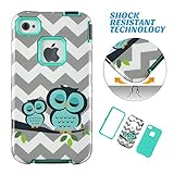 MagicSky  Apple iPhone 4/4S Case, Cheveron Owl Pattern 3-in-1 Combo Hard Case Full Body Hybrid Impact Shockproof Defender Case Cover, Cyan