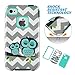 MagicSky  Apple iPhone 4/4S Case, Cheveron Owl Pattern 3-in-1 Combo Hard Case Full Body Hybrid Impact Shockproof Defender Case Cover, Cyan