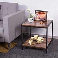 Ywoow Square Vintage End Table Metal Sofa Side Table with Storage Rack Night Stand US Warehouse Sending