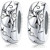 MEETCCY Charm Bracelet Spacer Beads Sterling Silver 2pcs Rubber Stopper Charm Spacer Beads for Charm Bracelet (Leaf Silver Charm)