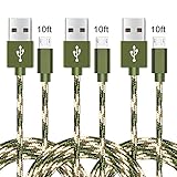 Micro USB Cable,XUZOU 3Pack 10FT Extra Long Nylon Braided Micro USB Charger Cables Android Fast Charger Data Sync Charging Cord for Samsung Galaxy S7 Edge/S6/S5/S4,Note 5/4,HTC,LG,Tablet (Camo Green)