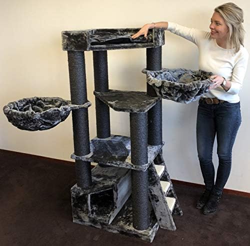 Cat Tree for Large Cats – Corner Cat XXL Blackline Dark Grey – 59 inch 105 lbs 5 inch Ø poles – Total size 59x24x22 inch – Cat Scratcher scratching post activity center Cat Trees for large cats. Quali