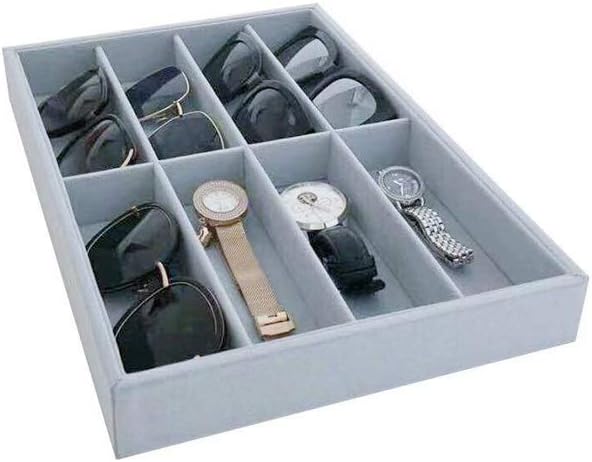 Svea Display Large Grey Premium Quality Velvet Glasses Tray Display Storage with Rearrangeable Compartments Stackable Jewelry Organizer: Home Improvement