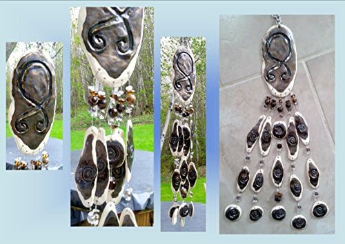 Gold Bronze Troll Cross Pottery Wind Chime Viking Ceramic Clay Mobile Norse Rune Stone Scandinavian Petroglyph