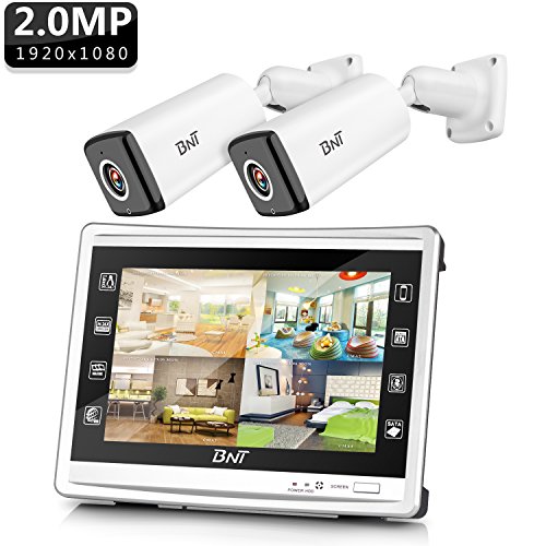 SECURITY CAMERA SYSTEM, BNT 1080P 4CH AHD DVR with HD Monitor & 2 Waterproof Outdoor Indoor 2MP Home CCTV Surveillance Camera Night Vision/Remote View/Motion Detect with Email Alert NO Hard Drive