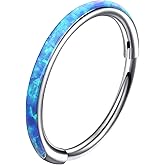 ALACLO Nose Rings Hoops, White Opal Cartilage Hoop Earrings for Women Men, 316L Surgical Steel 20g Labret Lip Tragus Helix Daith Conch Piercing Jewelry 7mm/8mm