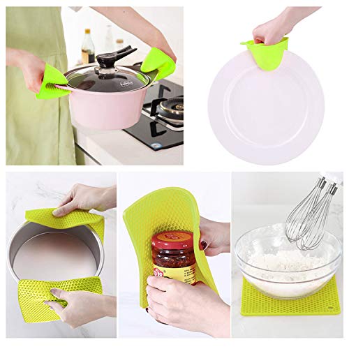 Tonsiki 12PCS Pot Holder Mat & Handle Covers Set, Including 4PCS Pot Holder Mat, 2PCS Cooking Finger Protector, 2PCS Grill Pan Scrapers, 2PCS Pan Scrapers, 2PCS Silicone Hot Handle Holders - Thumbnail 4