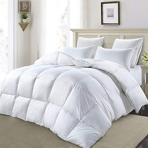 MoSurprise 100% White Goose Down Duvet Single Size 13.5 Tog Winter Warm Duvet Insert Classic Quilt Hypoallergenic 100% Cotton Shell Down Proof (Single, 13.5Tog)