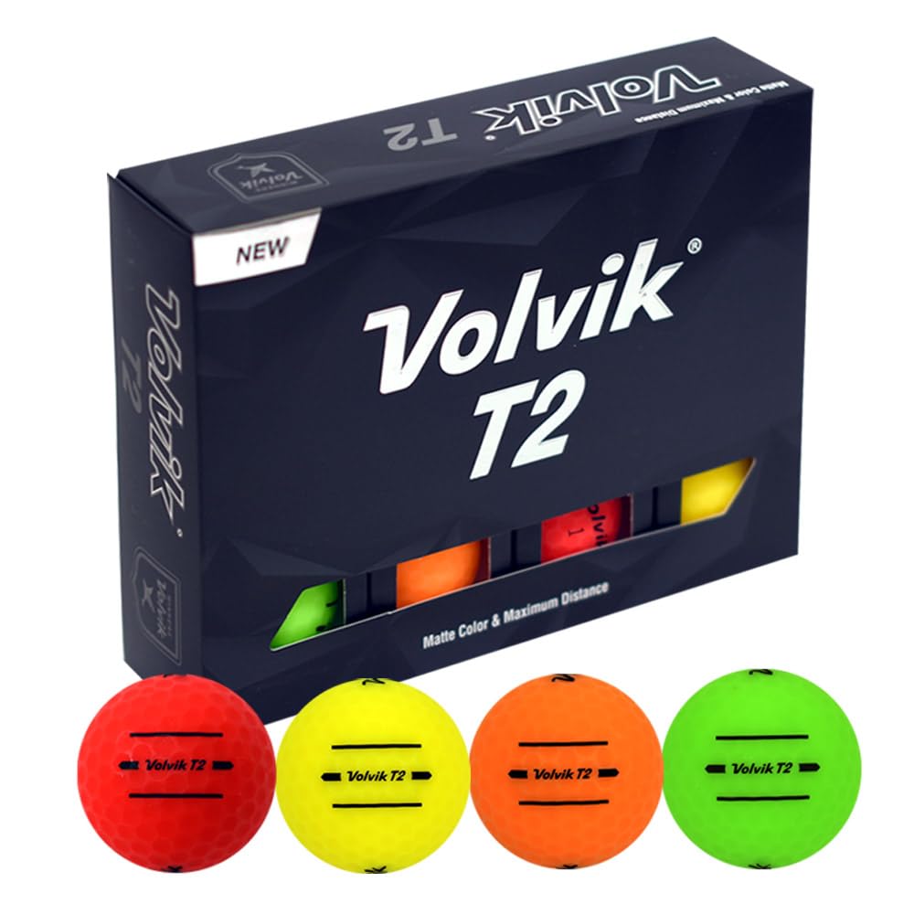 Volvik T2 Ionomer Polymer Low Side Spin Matte Finished Long Distance Balls 2-Pieces, 1 Dozen (Multicolor)