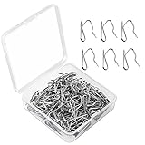 Aneco 100 Pack Metal Curtain Hooks Silver Stainless Steel Plated Nickel Pin On Drapery Hooks with Plastic Storage Box for Window Curtain, Door Curtain and Shower Curtain (1.2 by 1 Inch)