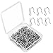 Aneco 100 Pack Metal Curtain Hooks Silver Stainless Steel Plated Nickel Pin On Drapery Hooks with Plastic Storage Box for Window Curtain, Door Curtain and Shower Curtain (1.2 by 1 Inch)