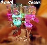 LED light up wine glasses, Champagne Flute's Cocktail Flashing Cups, LED Liquid Activated for Bar Party Night Club Drink Christmas Wedding Party Decoration 6 pack
