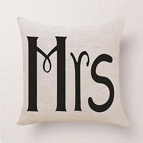 Howsley Decorative Pillow Cases Love Couple Pillowcases Standard Size 18 x 18 Inch Embroidery Mr./Mrs. Right Square Cotton Linen Pillow Case Cushion Cover for Sofa,Bed,Chair,Auto Seat,Office (F)