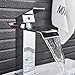 Votamuta Chrome Waterfall Spout Single Lever Bathroom Sink Vanity Faucet Deck Mounted Basin Mixer Tap with Cover Plate and Pop Up Drain
