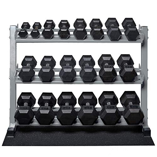 Rep Rubber Hex Dumbbell Set with Racks, 5-50 Set, 5-75 Set, 5-100 Set, 2.5-27.5 Set, 55-75, 80-100, or 105-125 Set. Available with and Without Racks. (OptionA: 5-50withSilverStand)