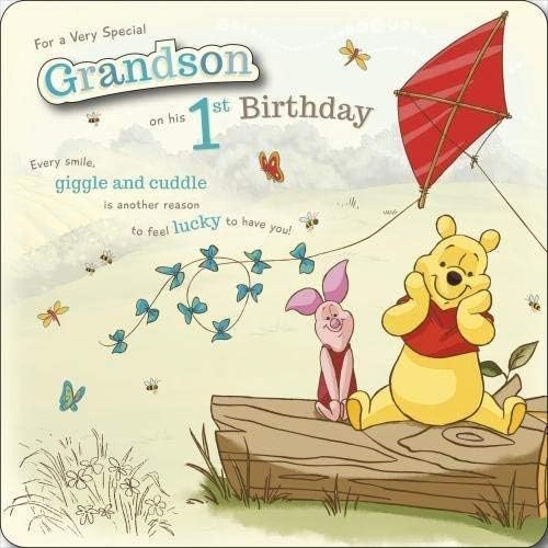 Grandson 1st Birthday-Winnie the Pooh, (Disney) Birthday Card, 21 x 21 cm