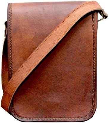 9" Pure Genuine Leather Handmade Satchel Messenger Unisex full flap Shoulder bag daily use.