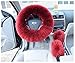 U&M 1 Set 3 Pcs Winter Warm Australia Pure Wool Sheepskin Soft Fluffy Handbrake Cover Gear Shift Cover Steering Wheel Cover 14.96