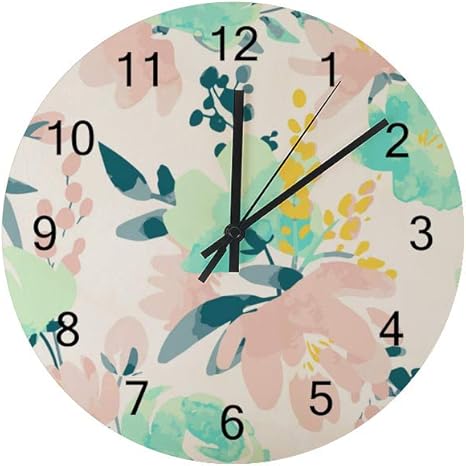 Amazon Co Jp 旅人 掛け時計 木製 壁掛け時計 連続秒針 天然木 置き時計 静音 おしゃれ 北欧 かわいい 花柄 無騒音 静か 電波 サイレント リビング 部屋装飾 プレゼント クロック ホーム キッチン