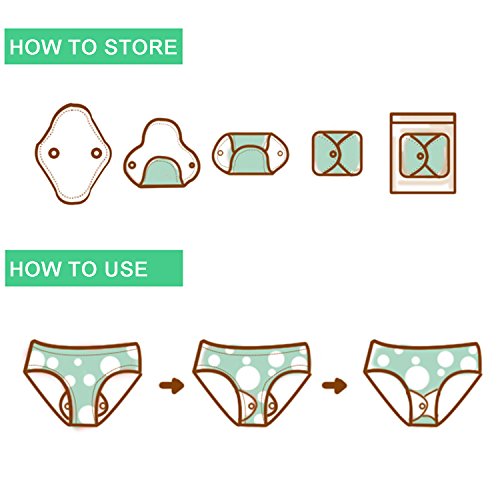 Teamoy Bamboo Charcoal Sanitary Pads(11.6 Inches), 6Pcs Cloth Menstrual