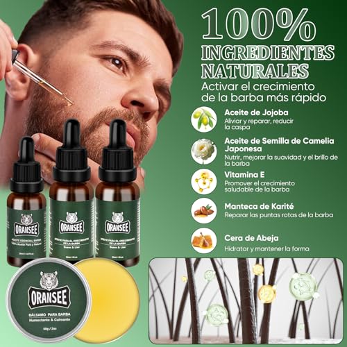 OranSee Kit Cuidado Barba 14 en 1 para Hombre, Incluye Aceite, Bálsamo, Champú, Rodillo Microagujas, 2 Cajas de Hojas, Maquinilla Plumas, Mejor Regalo Perfecto Originales para Hombre o Papa