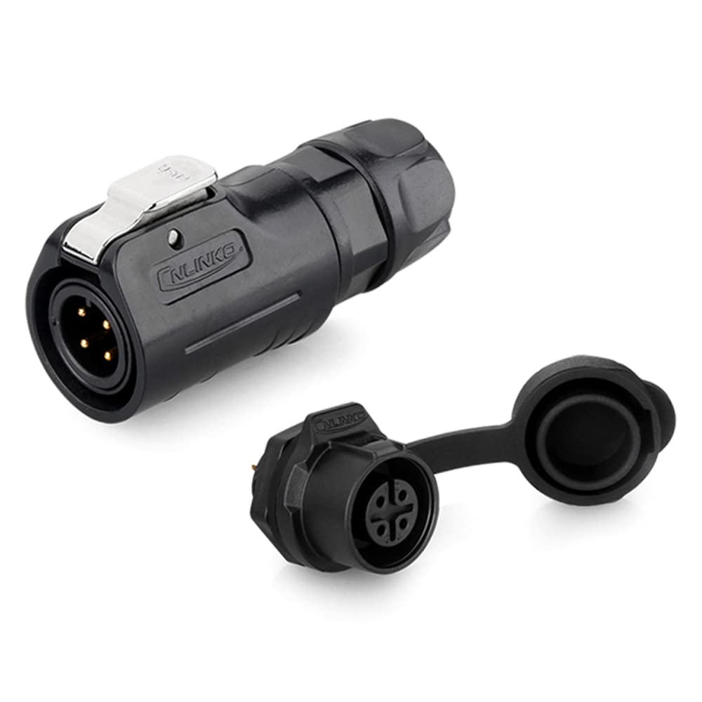 CNLINKO LP-12 Industrial Waterproof Connector IP68 Circular Connector Quick Plugging Aviation Connector PBT Plastic Shell Connector Fast Release Connector M12 2-8 Pin Threaded Socket (4 Pin)