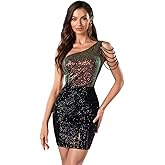 Giffniseti Women's One Shoulder Sequin Bodycon Pencil Dress High Waist Evening Party Birthday Cocktail Mini Dress
