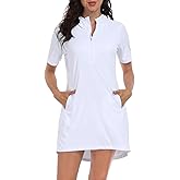 HDE Women's Short Sleeve Beach Coverup Dress with Hood UPF 50 Swim Cover Up