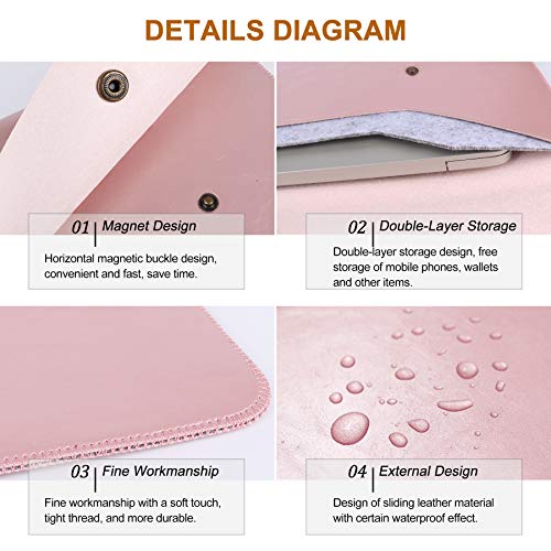 Leather 14-15.4 Inch Laptop Sleeve Case - ABRONDA Handbag Cover for 15-15.4 Inch MacBook Pro A1286 A1398 A1707 A1990 Also Compatible 14Inch Notebook,ThinkPad T-Series|X1 Carbon- Rose Gold - Thumbnail 3