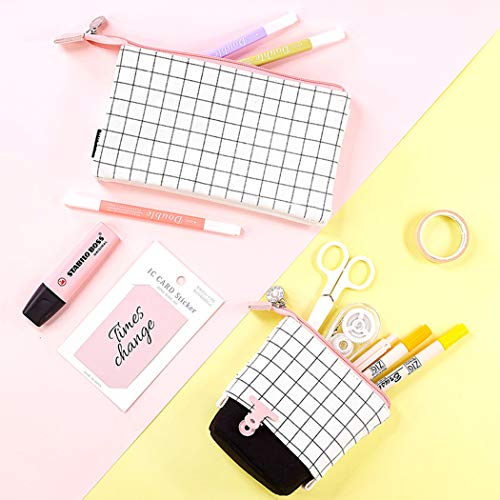 iSuperb Telescopic Pencil Case Stand Up Pen Bag Grid Pencil Holder Canvas Stationery Pouch Cosmetic Bags
