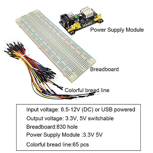 Loweryeah 830 MB-102 Tie Points Solderless Breadboard Kit + 3.3V 5V Power Supply Module +65pcs Flexible Jumper Cables Wires - Thumbnail 5
