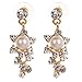HongHu Women's Gold Filled Pearl Clear Austrian Rhinestone Necklace Earring Set