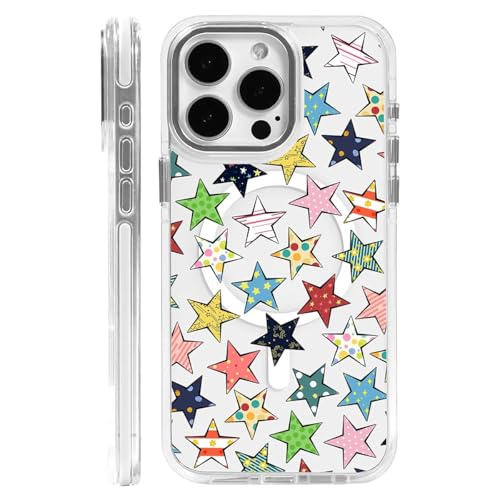 Zeggi for iPhone 15 Case(Compatible with Magsafe),Colorful Pentagram Transparent Magnetic Anti-Fall White Decorative Border Protective Case Compatible with iPhone 15 6.1'' for Women