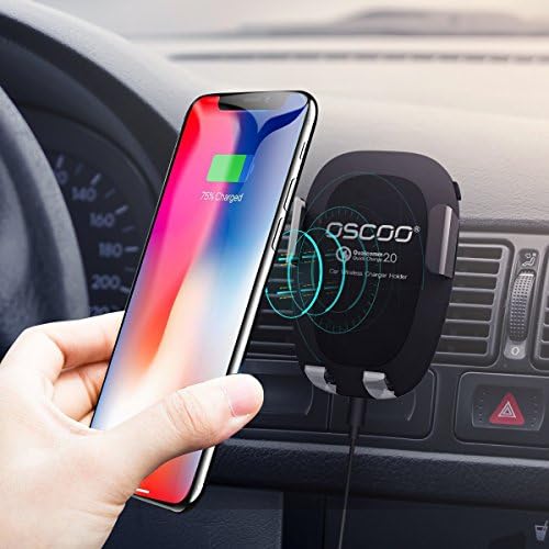 Fast Wireless Car Charger - Air Vent Phone Holder, Car Wireless Charger Mount, Fast for Samsung Galaxy S8, S9, Note 8/5; Standard for iPhone X / 8 / 8 Plus, and All Qi-Enabled Devices by OSCOO