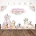 Mehofoto Woodland Baby Shower Backdrop Boho Teepee Tribal Pink Flowers Decorate Background Animal Party Background 7X5ft Vinyl Photography Background Birthday Party Decoration