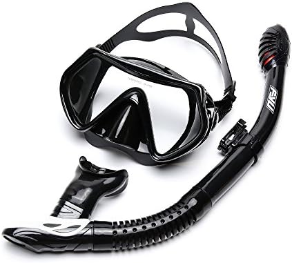 Diving Snorkeling Mask Snorkel Set-Anti-Fog Mask, Snorkel with Silicone Mouthpiece Perfect for Diving (Black)
