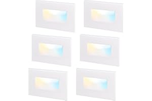 LEONLITE White 5CCT 120V LED Step Lights, 3.5W 150LM 5%-100% Dimmable Horizontal Stair Lights Indoor Outdoor Wet Location, CRI90+ & ETL, 2700K/3000K/3500K/4000K/5000K, Aluminum, Pack of 6