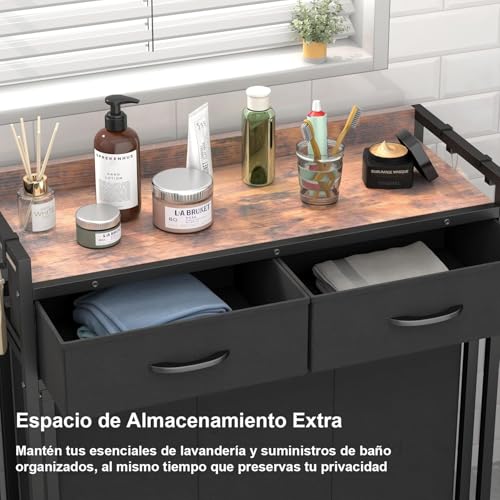 KISFAM Cesto Ropa Sucia con 3 Bolsas Extraíbles con Ruedas, Cestos para la Ropa Sucia para Organización y Almacenamiento con 2 Cajones Extraíbles para Usar en la Lavandería, el Baño o el Dormitorio