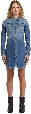 Vestido de camisa feminina com bainha inclinada, azul (azul desbotado D27935-E205-G326), XXL