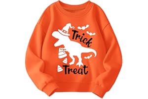XFSJGNA Kids Halloween Sweatshirt Boys Girls Pumpkin Ghost Dinosaur Glow in The Dark Graphic Shirt Toddler Long Sleeve Outfit Tops