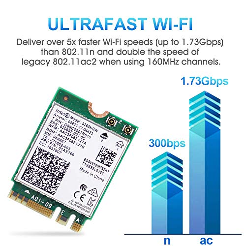 Authentic Intel Dual Band Wireless- AC 9260NGW NGFF WiFi Card M.2 NGFF 2.4/5GHz(160Mhz) Bluetooth 5.0 Wireless Internal WiFi Adapter 1.73Gbps for Laptop/Desktop PC Gaming, Bluetooth 5.0